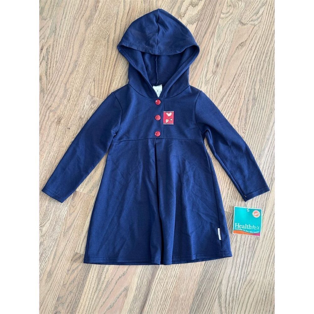 Vintage Healthtex Girls' Hooded Dress Coat Blue Size 4 Mid-Length